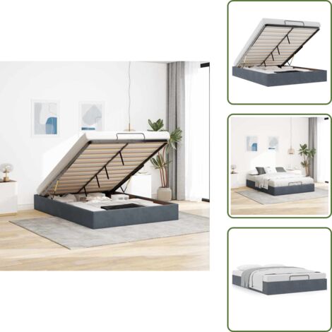 Letto con meccanismo di sollevamento - vidaXL Struttura Letto Pouf senza Materasso 140x200 cm in Velluto - Letto in velluto
