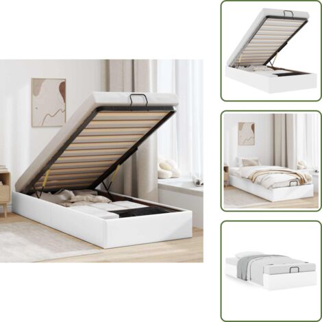 Letto con meccanismo di sollevamento - vidaXL Struttura Letto Pouf senza Materasso Bianco 80x200cm Similpelle - Letto con similpelle
