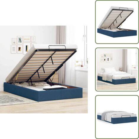 Letto con meccanismo di sollevamento - vidaXL Struttura Letto Pouf senza Materasso Blu 120x200 cm in Tessuto - Letto con rete a doghe