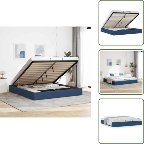 Letto con meccanismo di sollevamento - vidaXL Struttura Letto Pouf senza Materasso Blu 160x200 cm in Tessuto - Letto in tessuto