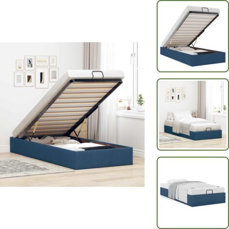 Letto con meccanismo di sollevamento - vidaXL Struttura Letto Pouf senza Materasso Blu 90x200 cm in Tessuto - Letto con rete a doghe