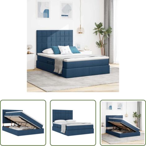 Letto con meccanismo idraulico -  Letto con contenitore e materasso Blu 140 x 200 cm Poliestere