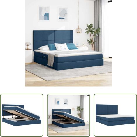 Letto con meccanismo idraulico -  Letto con contenitore e materasso Blu 160 x 200 cm Poliestere