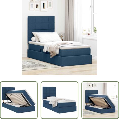 Letto con meccanismo idraulico -  Letto con contenitore e materasso Blu 90 x 200 cm Poliestere