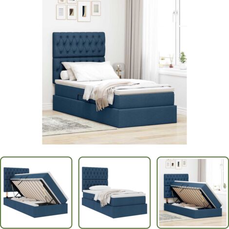 Letto con meccanismo idraulico -  Letto con contenitore e materasso Blu 90 x 200 cm Poliestere