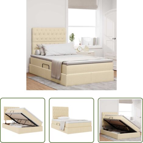 Letto con meccanismo idraulico -  Letto con contenitore e materasso Crema 120 x 200 cm Poliestere