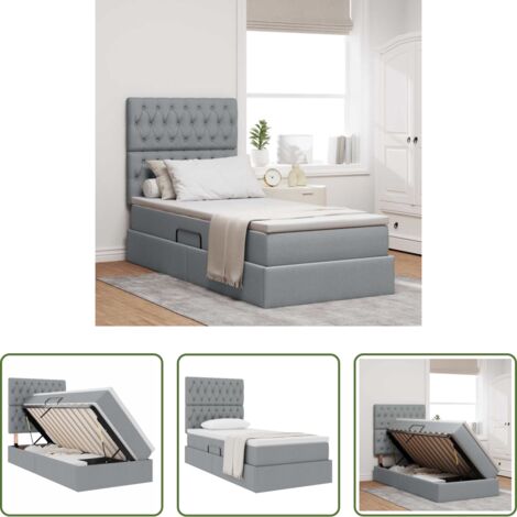 Letto con meccanismo idraulico -  Letto con contenitore e materasso Grigio chiaro 100 x 200 cm
