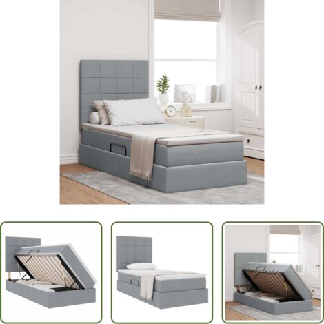 Letto con meccanismo idraulico -  Letto con contenitore e materasso Grigio chiaro 100 x 200 cm