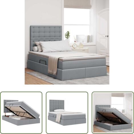 Letto con meccanismo idraulico -  Letto con contenitore e materasso Grigio chiaro 120 x 190 cm