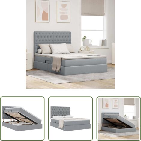 Letto con meccanismo idraulico -  Letto con contenitore e materasso Grigio chiaro 140 x 190 cm