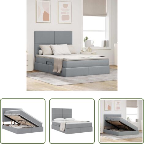 Letto con meccanismo idraulico -  Letto con contenitore e materasso Grigio chiaro 140 x 190 cm