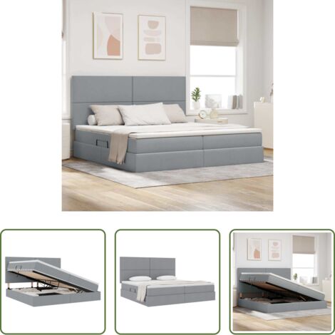 Letto con meccanismo idraulico -  Letto con contenitore e materasso Grigio chiaro 200 x 200 cm
