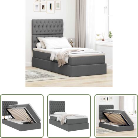 Letto con meccanismo idraulico -  Letto con contenitore e materasso Grigio scuro 100 x 200 cm