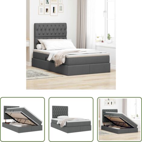 Letto con meccanismo idraulico -  Letto con contenitore e materasso Grigio scuro 120 x 190 cm