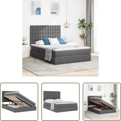 Letto con meccanismo idraulico -  Letto con contenitore e materasso Grigio scuro 140 x 200 cm