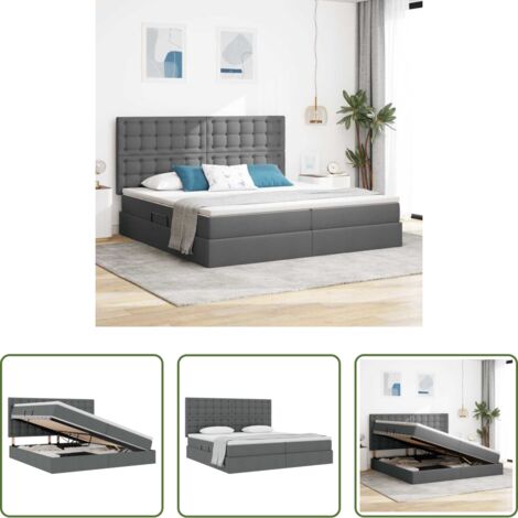 Letto con meccanismo idraulico -  Letto con contenitore e materasso Grigio scuro 200 x 200 cm