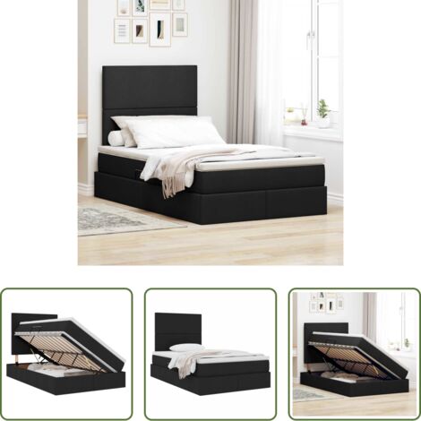 Letto con meccanismo idraulico -  Letto con contenitore e materasso Nero 120 x 200 cm Poliestere