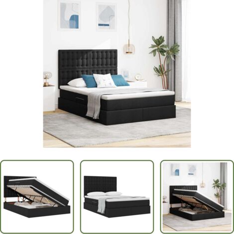 Letto con meccanismo idraulico -  Letto con contenitore e materasso Nero 140 x 190 cm Poliestere