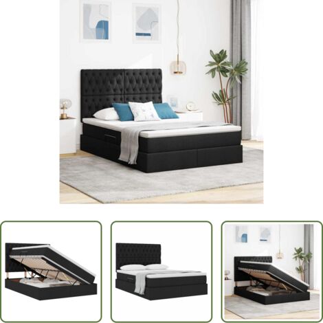 Letto con meccanismo idraulico -  Letto con contenitore e materasso Nero 140 x 190 cm Poliestere