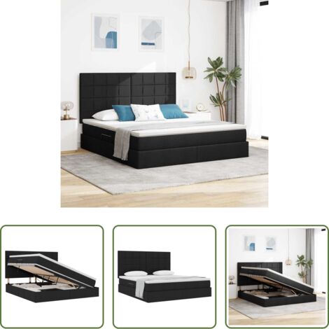 Letto con meccanismo idraulico -  Letto con contenitore e materasso Nero 180 x 200 cm Poliestere