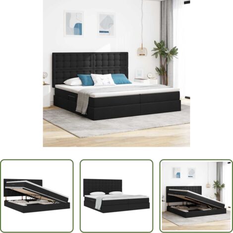 Letto con meccanismo idraulico -  Letto con contenitore e materasso Nero 200 x 200 cm Poliestere