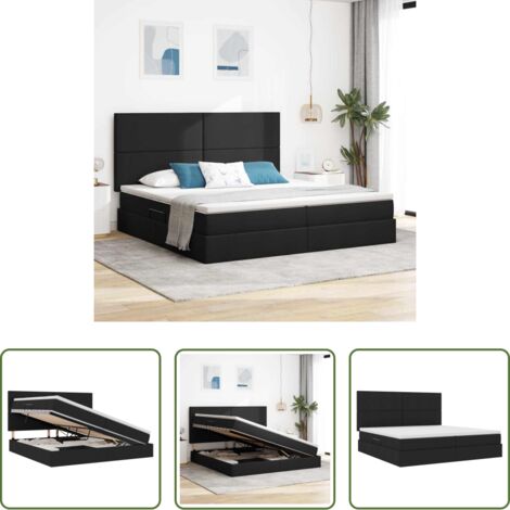 Letto con meccanismo idraulico -  Letto con contenitore e materasso Nero 200 x 200 cm Poliestere