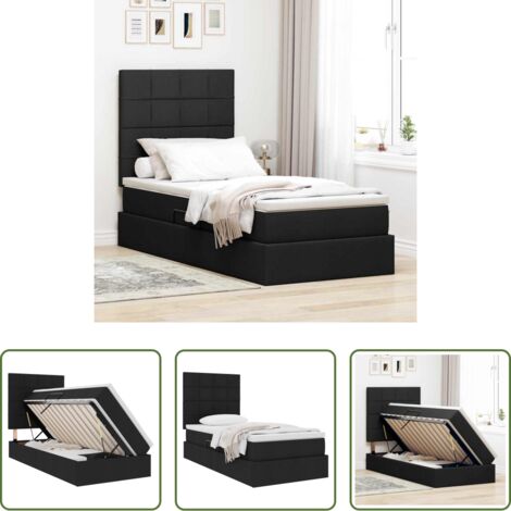 Letto con meccanismo idraulico -  Letto con contenitore e materasso Nero 90 x 200 cm Poliestere