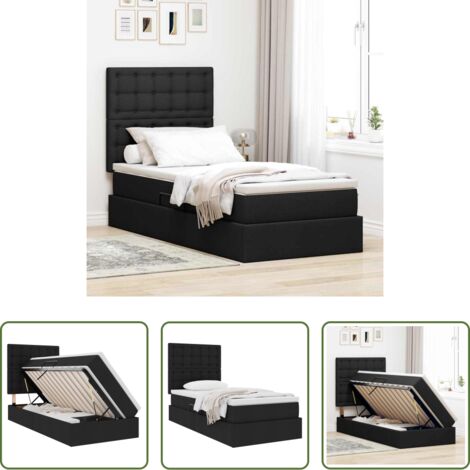 Letto con meccanismo idraulico -  Letto con contenitore e materasso Nero 90 x 200 cm Poliestere