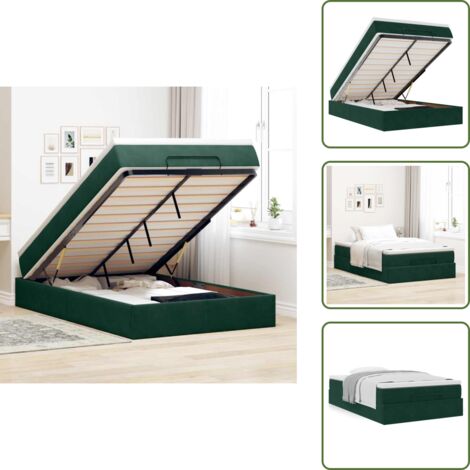 Letto con meccanismo idraulico - vidaXL Pouf Letto con Materasso Verde Scuro 120x190 cm Velluto - Letto con base a doghe