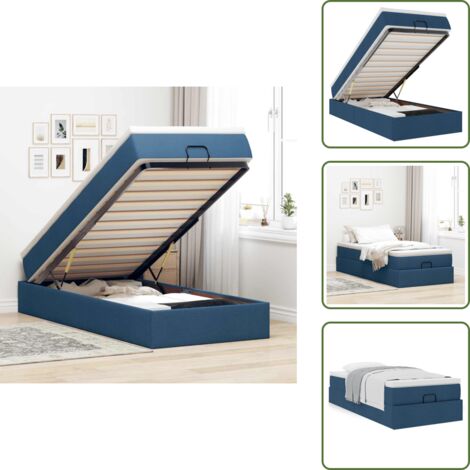 Letto con meccanismo idraulico - vidaXL Struttura Letto Pouf con Materasso Blu 100x200 cm in Tessuto - Materasso insacchettato