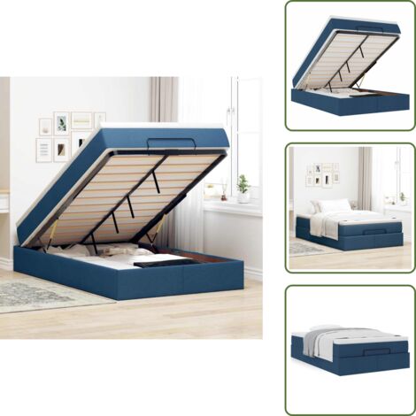 Letto con meccanismo idraulico - vidaXL Struttura Letto Pouf con Materasso Blu 120x190 cm in Tessuto - Letto con materasso
