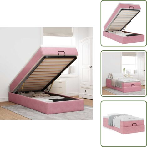 Letto con meccanismo idraulico - vidaXL Struttura Letto Pouf con Materasso Rosa 90x200 cm in Velluto - Materasso rosa