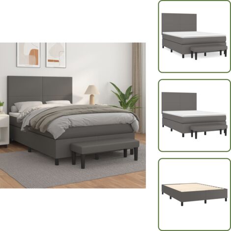 Letto con molle insacchettate - vidaXL Giroletto a Molle con Materasso Grigio 140x190 cm in Similpelle - Letto con similpelle