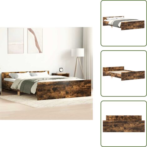 Letto con pediera - vidaXL Giroletto con Testiera e Pediera Rovere Fumo 135x190 cm - Letto in legno
