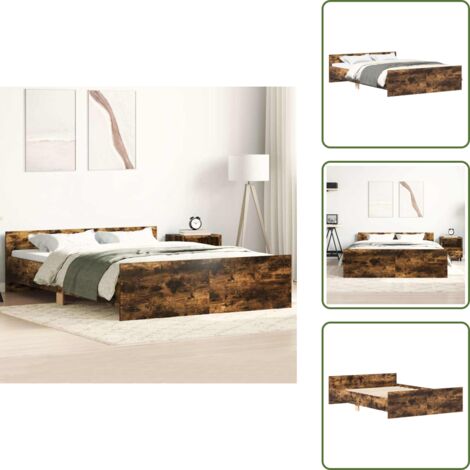 Letto con pediera - vidaXL Giroletto con Testiera e Pediera Rovere Fumo 140x200 cm - Letto in legno