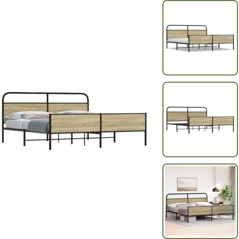 Letto con pediera - vidaXL Giroletto senza Materaso in Metallo Rovere Sonoma 180x200 cm - Letto con base a doghe