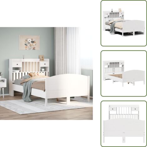 Letto con pediera - vidaXL Letto Libreria senza Materasso Bianco 135x190 cm Legno di Pino - Letto con cassetti