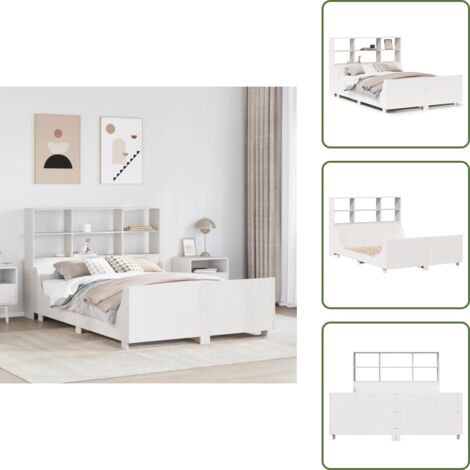 Letto con pediera - vidaXL Letto Libreria senza Materasso Bianco 140x190 cm Legno Massello - Letto con spazio portaoggetti