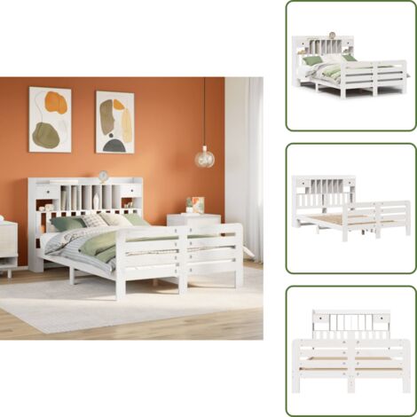 Letto con pediera - vidaXL Letto Libreria senza Materasso Bianco 140x200 cm Legno di Pino - Letto salvaspazio