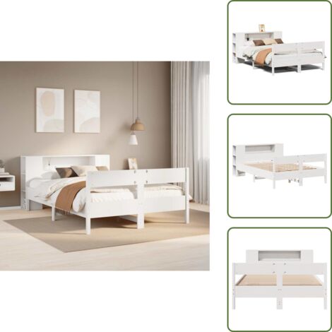 Letto con pediera - vidaXL Letto Libreria senza Materasso Bianco 160x200 cm Legno di Pino - Letto con spazio per oggetti