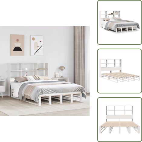 Letto con pediera - vidaXL Letto Libreria senza Materasso Bianco 160x200 cm Legno Massello - Letto in legno