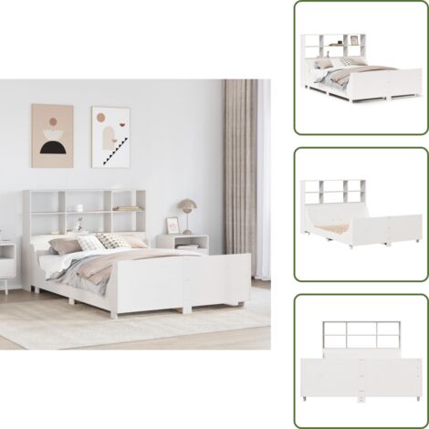 Letto con pediera - vidaXL Letto Libreria senza Materasso Bianco 160x200 cm Legno Massello - Letto in legno