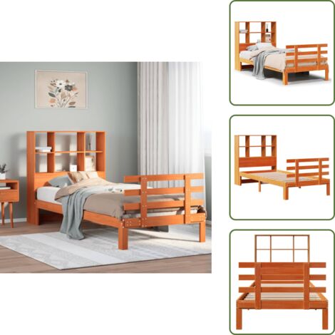 Letto con pediera - vidaXL Letto Libreria senza Materasso Marrone Cera 100x200 cm in Pino - Letto in legno