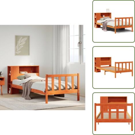 Letto con pediera - vidaXL Letto Libreria senza Materasso Marrone Cera 100x200 cm in Pino - Letto salvaspazio