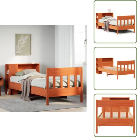 Letto con pediera - vidaXL Letto Libreria senza Materasso Marrone Cera 100x200 cm in Pino - Letto salvaspazio