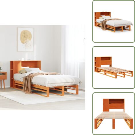 Letto con pediera - vidaXL Letto Libreria senza Materasso Marrone Cera 100x200 cm Legno - Letto salvaspazio