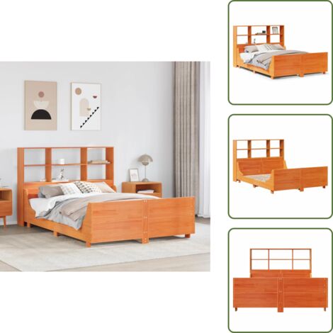 Letto con pediera - vidaXL Letto Libreria senza Materasso Marrone Cera 120x190 cm Legno - Letto con spazio portaoggetti