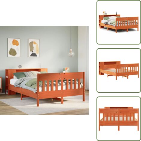 Letto con pediera - vidaXL Letto Libreria senza Materasso Marrone Cera 140x190 cm in Pino - Letto salvaspazio