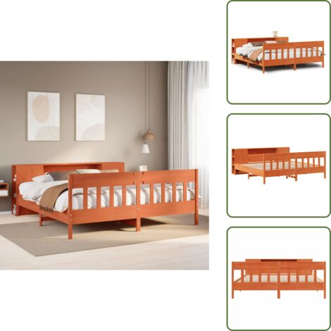 Letto con pediera - vidaXL Letto Libreria senza Materasso Marrone Cera 200x200 cm in Pino - Letto in legno