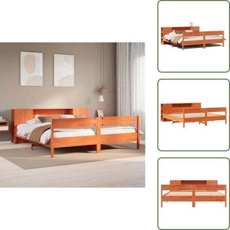 Letto con pediera - vidaXL Letto Libreria senza Materasso Marrone Cera 200x200 cm in Pino - Letto in legno